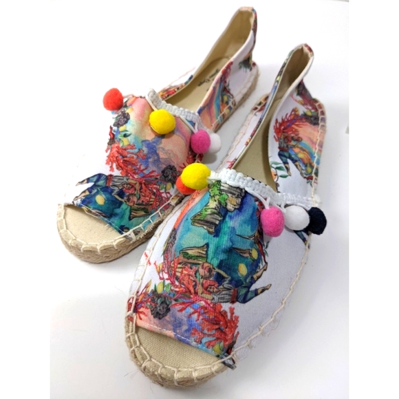 New Antica Sartoria Espadrilles Peep Toe Canvass Pom Poms Size Eur 39 US… - Picture 3 of 15